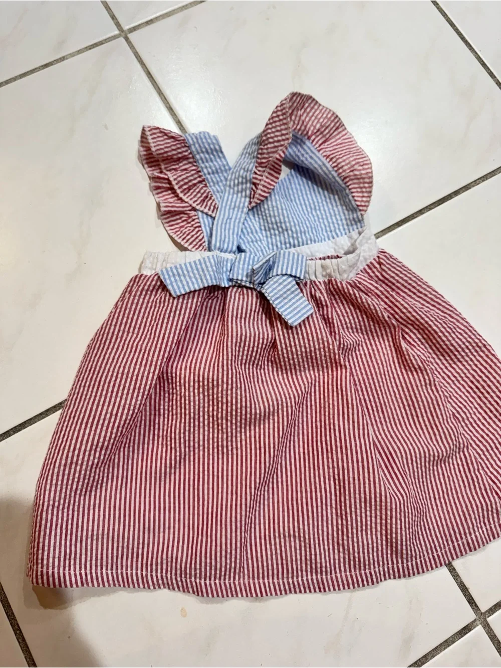 Toddler Striped Blue and Red Ruffle-Shoulder Dress 4th of July